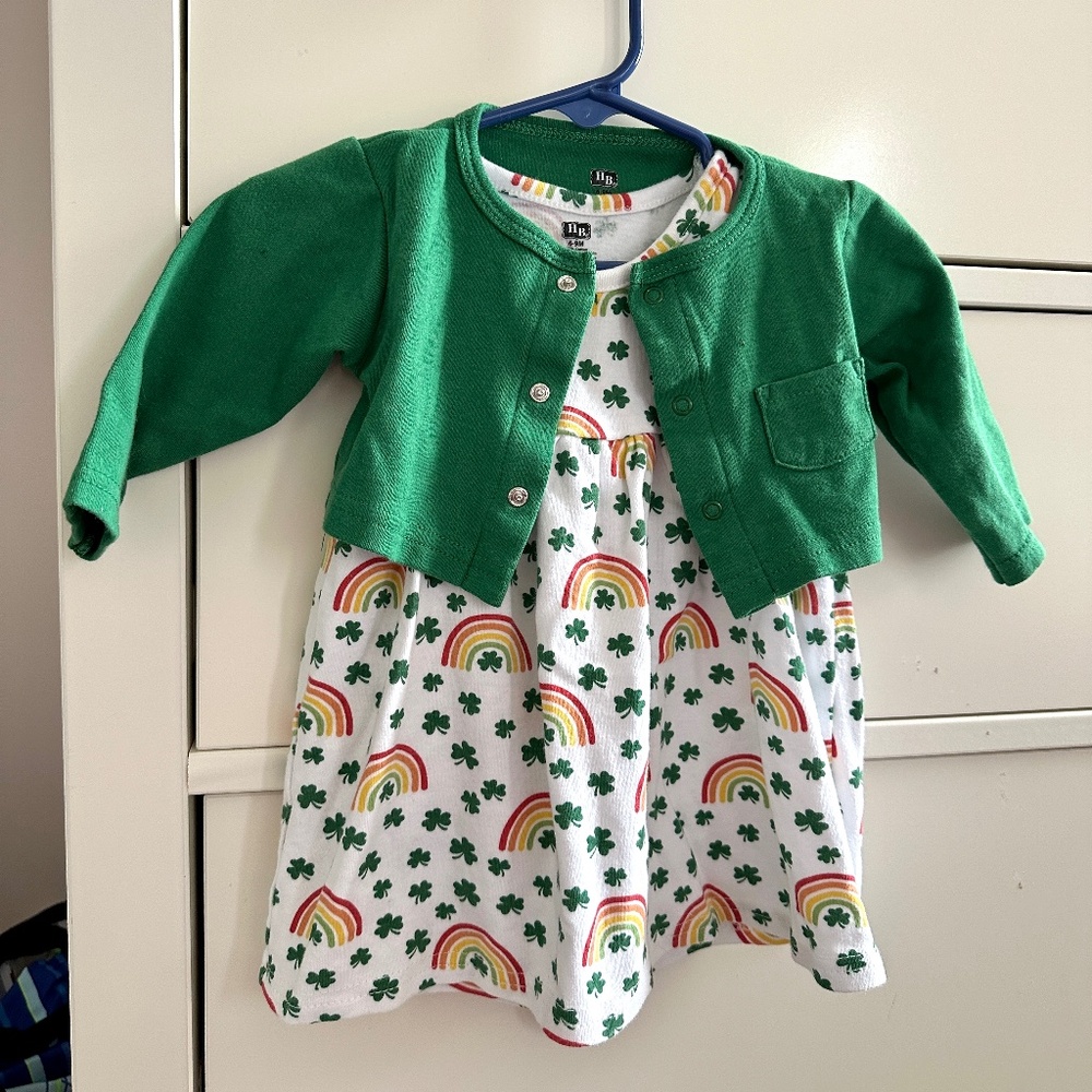 Shamrock Rainbow Dress with Green Sweater Size 6-9M